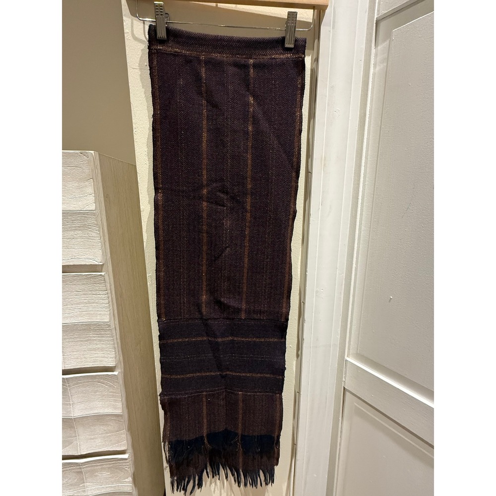 Purple Herringbone Metallic Stripe Fringe Winter Scarf Navy Plum Shimmer Wrap